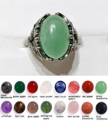 Handmade Natural Stone Gemstone Rings with Copper & Silver, Stone Size 12*16mm, No. 48 ABC Rugs Kilims